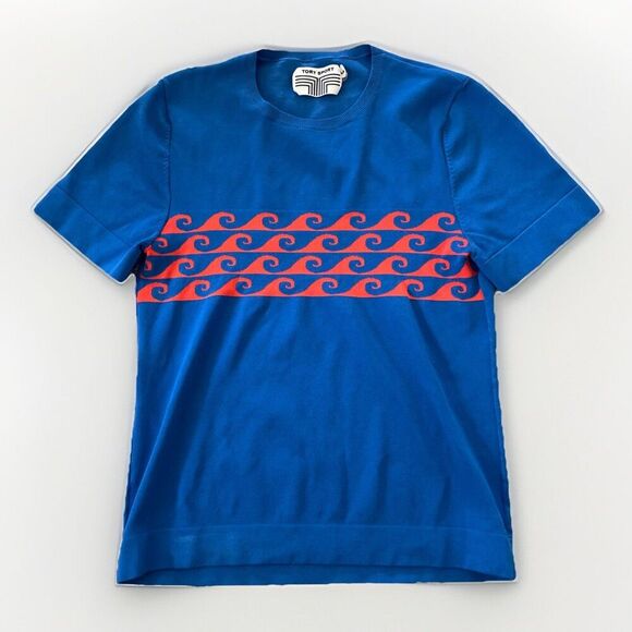 Tory Burch Sport Top Performance Large (runs Small) Tennis Golf Wave Knit Vtg - Picture 1 of 8